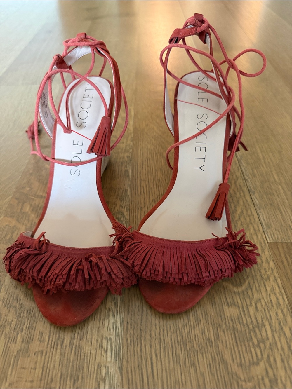 Sole Society Red Fringe Lace-Up Heels
